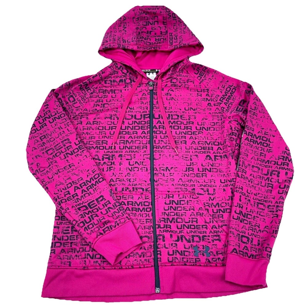 Under‎ Armor Hoodie Women Medium Pink Sweatshirt Jacket Simi Fitted AOP All Over